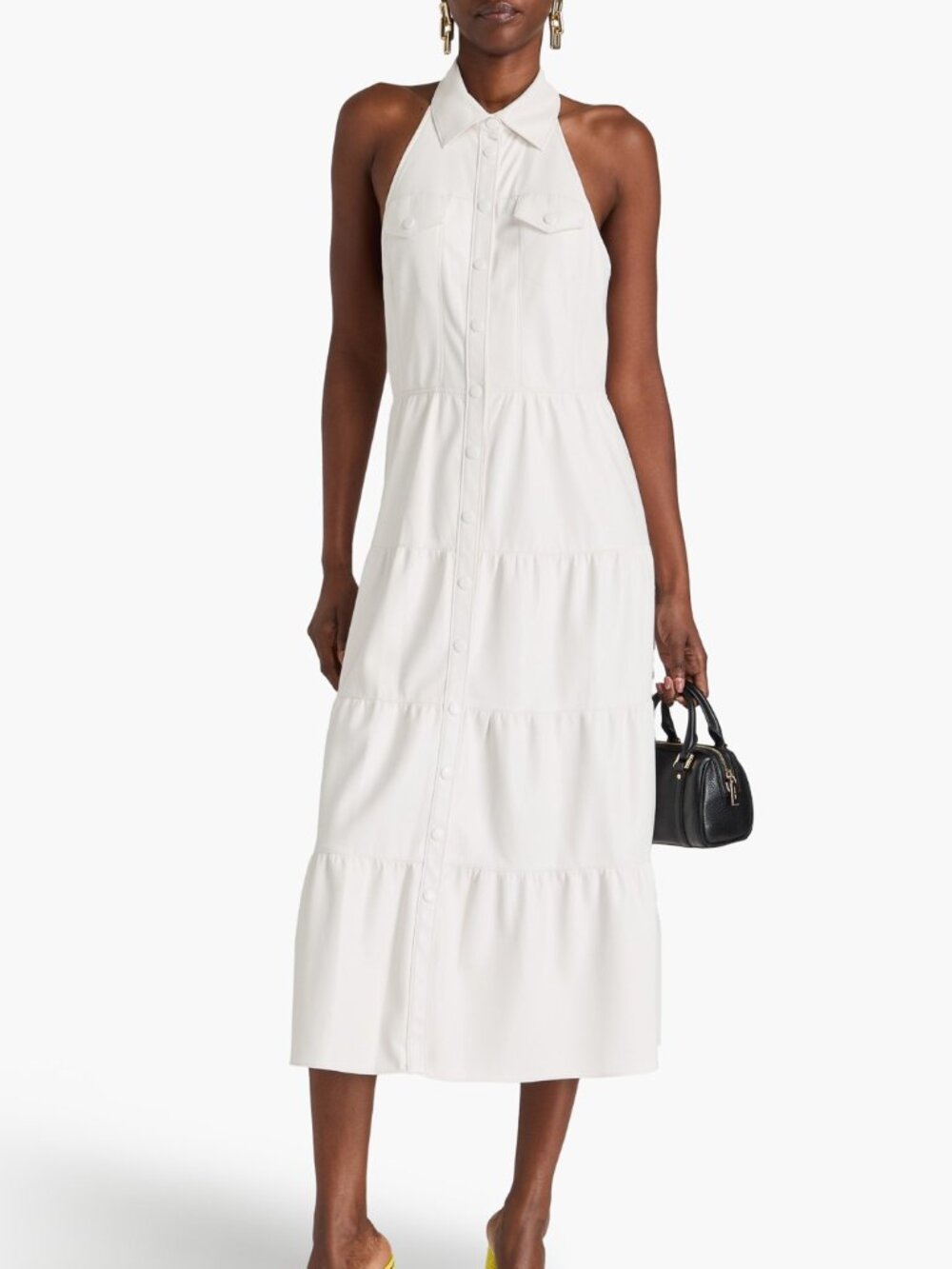 NWT ALICE + OLIVIA Miranda Faux Vegan Leather Midi Dress - 12 - Halter Buttons